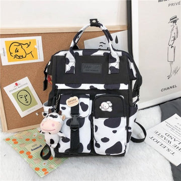 Vintage Casual Women Plaid Purple Backpacks 2021 New Fashion Black Cow Pattern Travel Bag for Teenager Girls Backpack School Bag